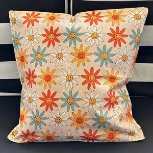Retro Floral Smiley Face Throw Pillow